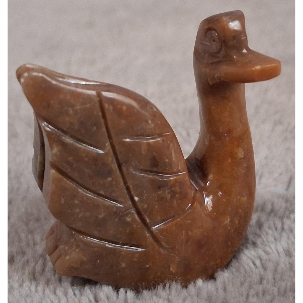 Vtg Carved Stone Swan Figurine Leaf Wings Miniature Hand Made in Peru 1.5" Gift